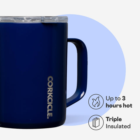 Corkcicle wide mouth and sliding lid closeup for easy sipping and reduced spills
