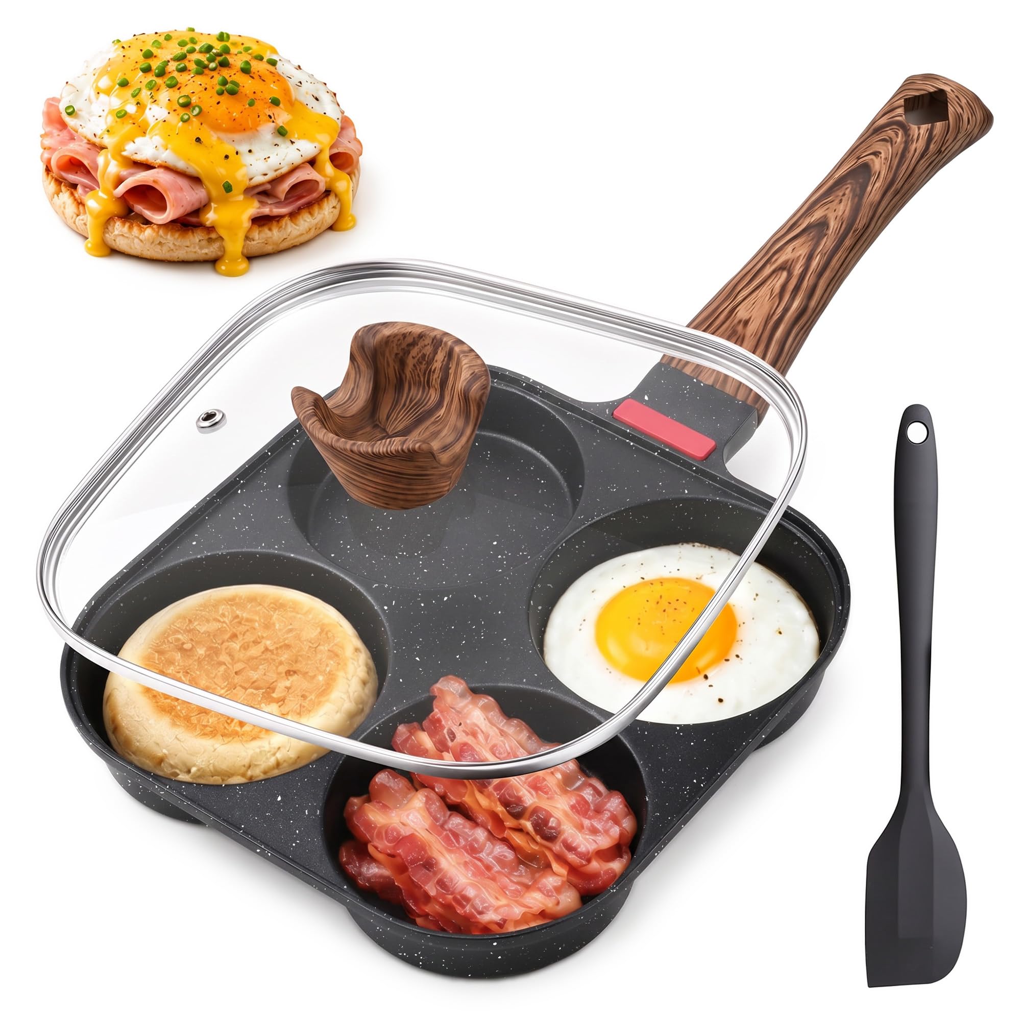 Corlekala front view of 4-cup egg pan showing shape and handles for compact breakfasts