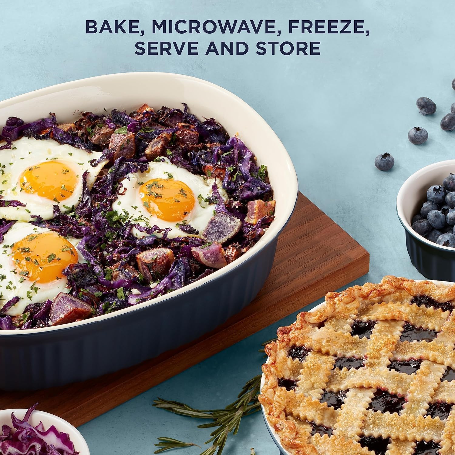 CorningWare glass lid detail illustrating tight fit and oven-to-table convenience