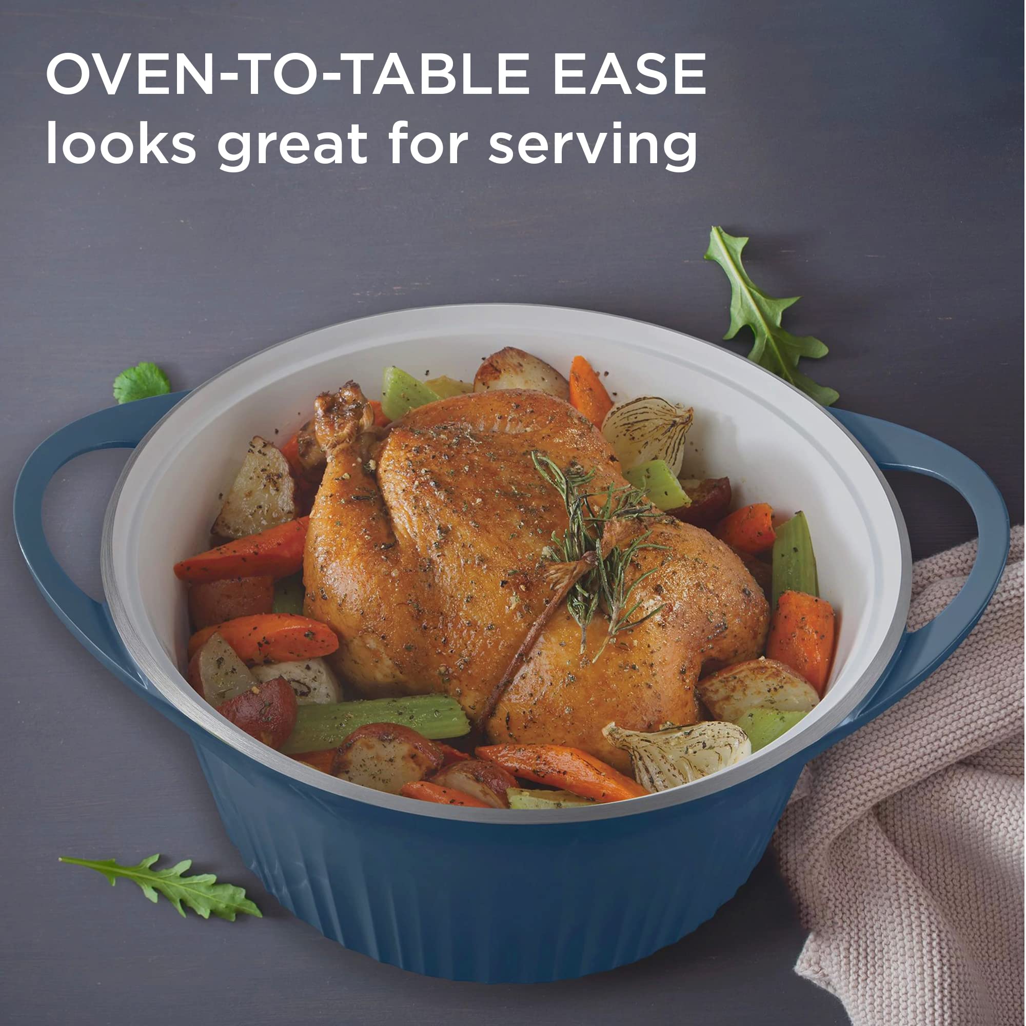 CorningWare QuickHeat presented on dining table for oven‑to‑table convenience