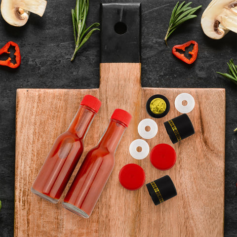 Black shrink band detail on Cornucopia Brands bottle providing tamper-evident finish