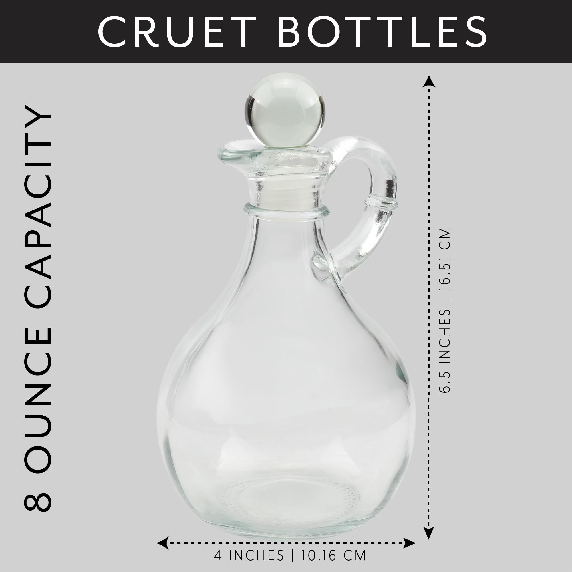 Cornucopia Brands cruets on dining table for precise salad dressing serving