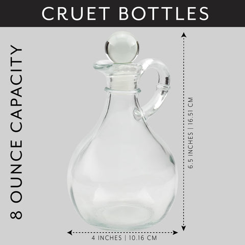 Cornucopia Brands cruets on dining table for precise salad dressing serving
