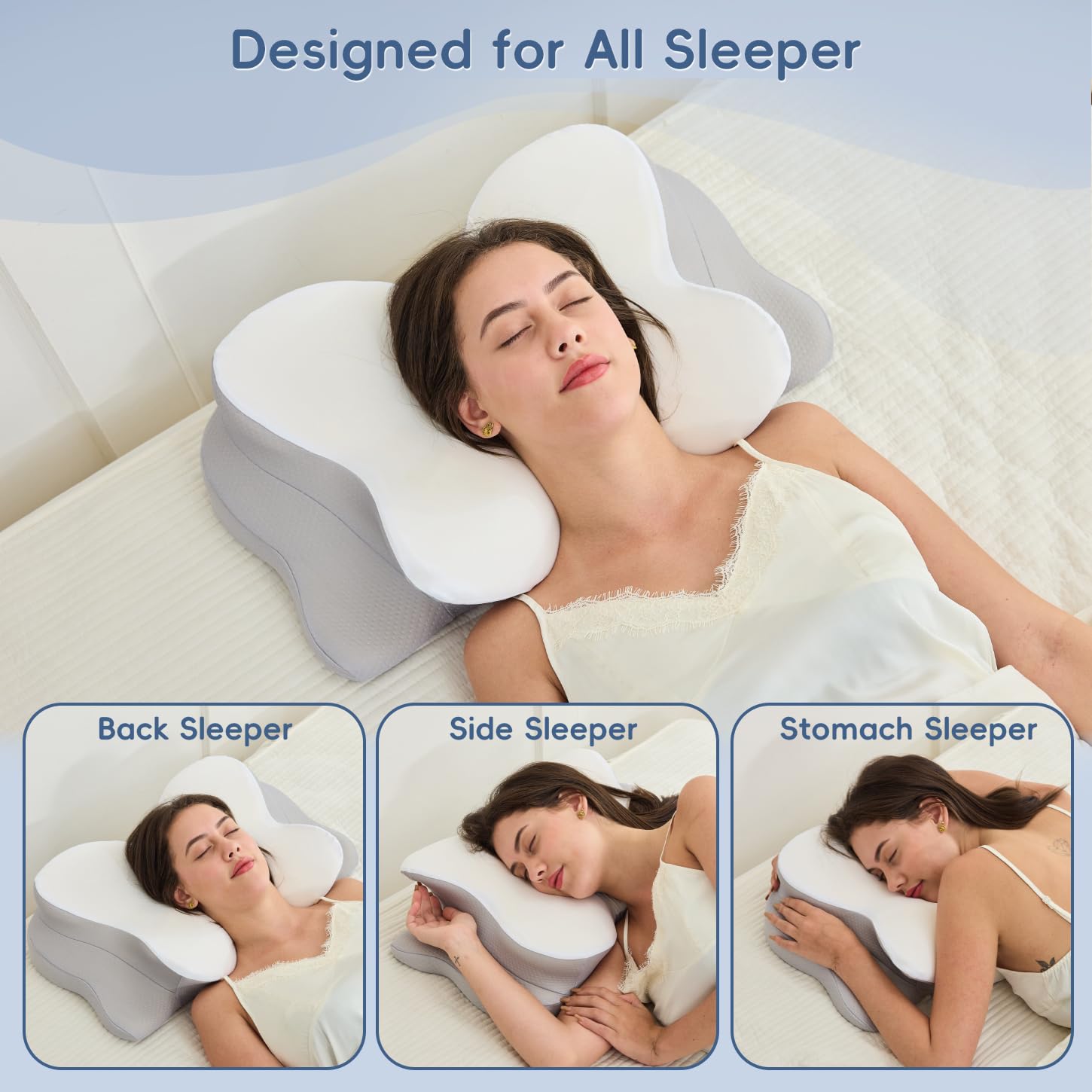 CosBed pillow on bed setting illustrating stable sleep posture