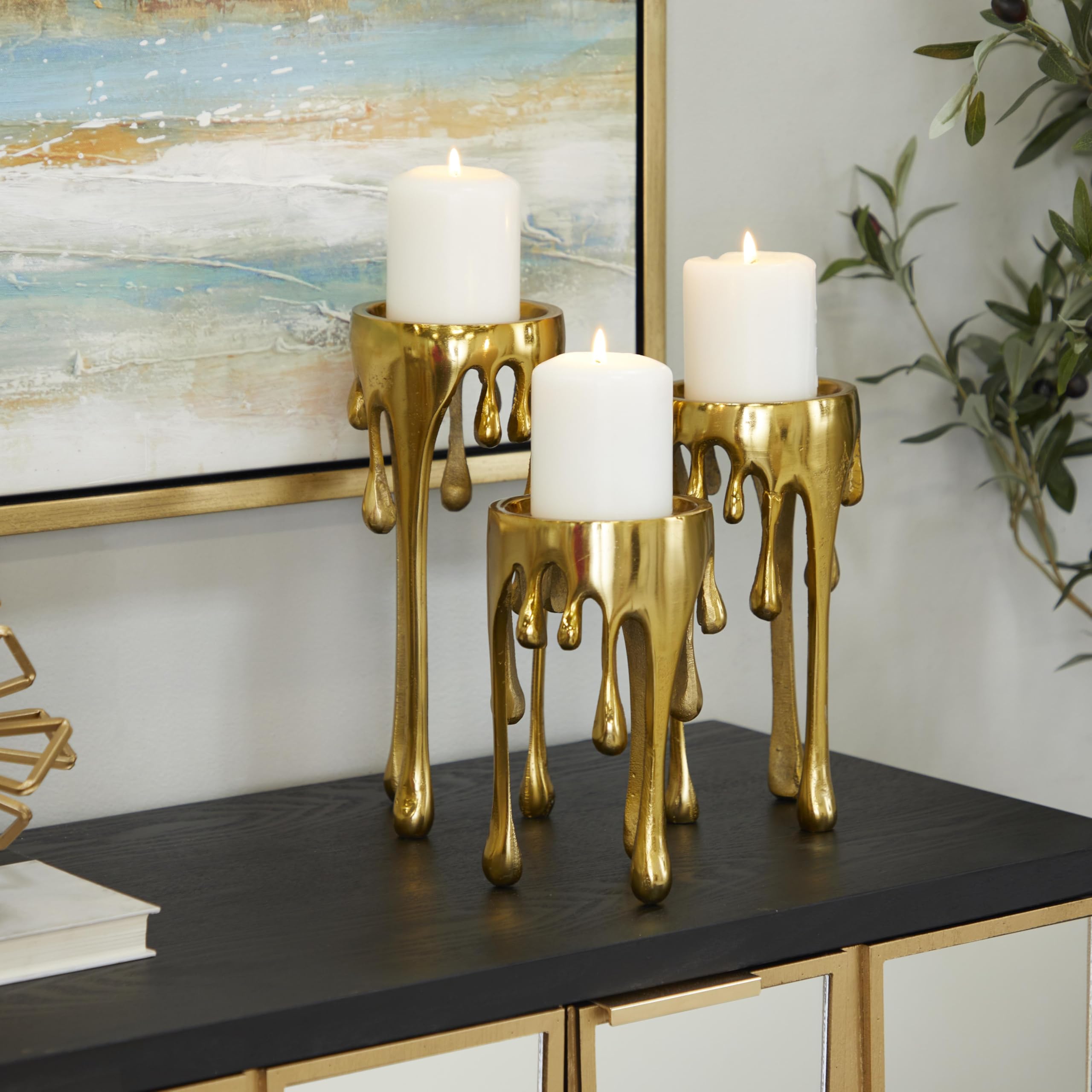 CosmoLiving view of three flat top platforms ready for pillar candles for flexible styling