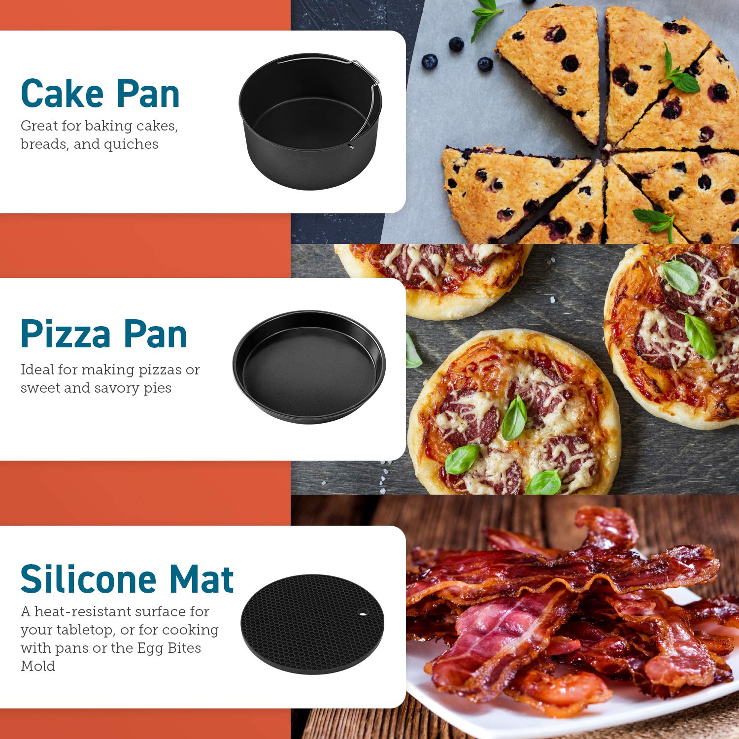Cosori accessories placed inside an air fryer basket to show fit and space-saving use