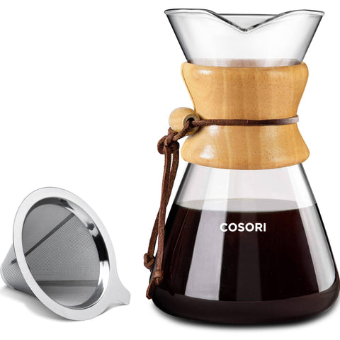 Cosori front view showing full pour-over set and compact countertop benefit