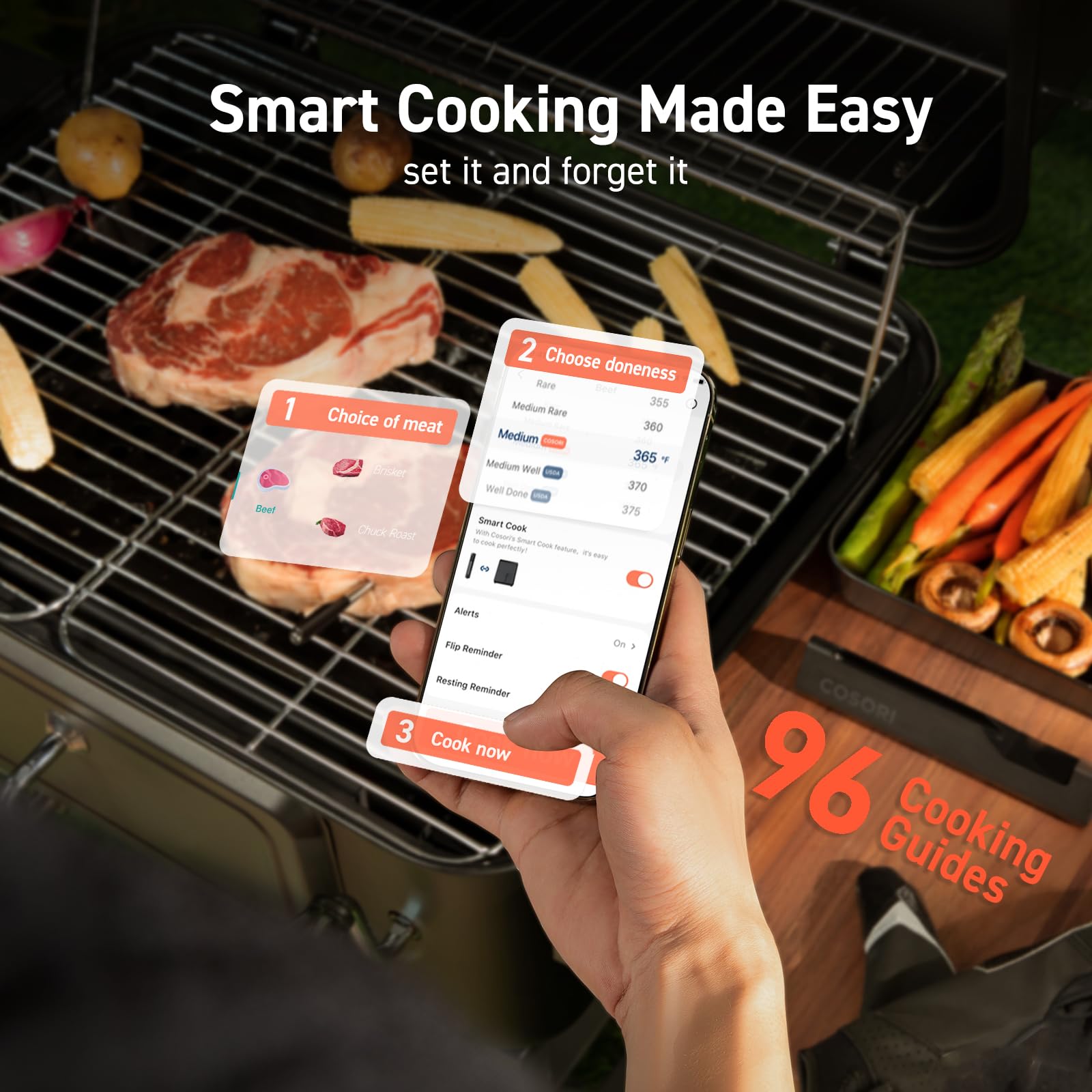 Cosori thermometer magnetically attached to grill for convenient hands-free storage