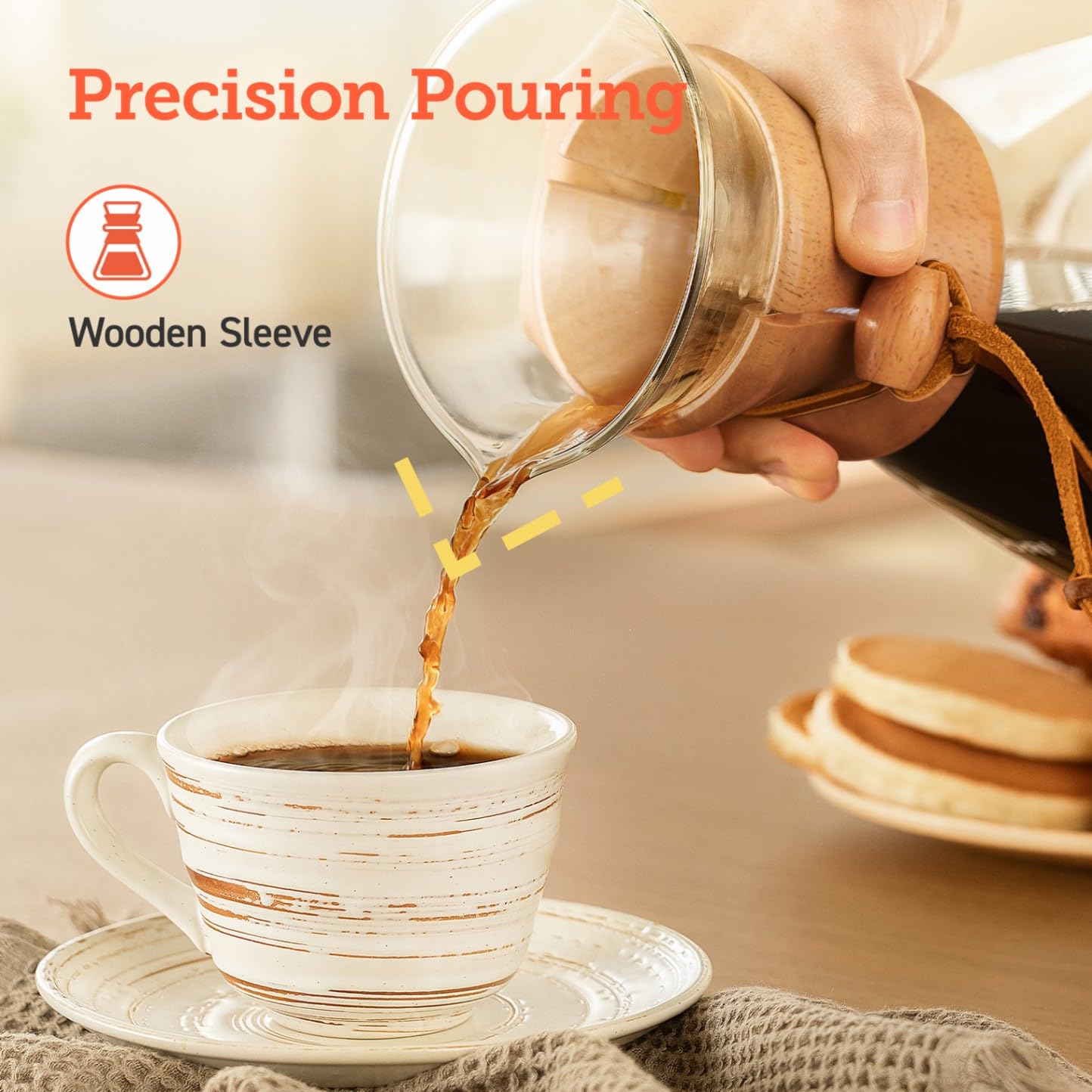 Cosori pour over in use with hot water being poured for consistent extraction