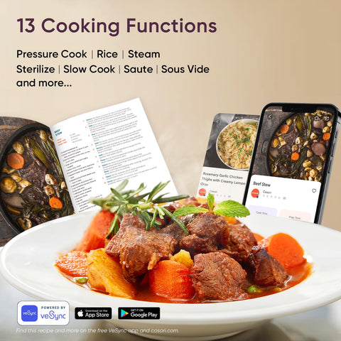 Cosori pressure cooker in kitchen lifestyle showing space saving convenience