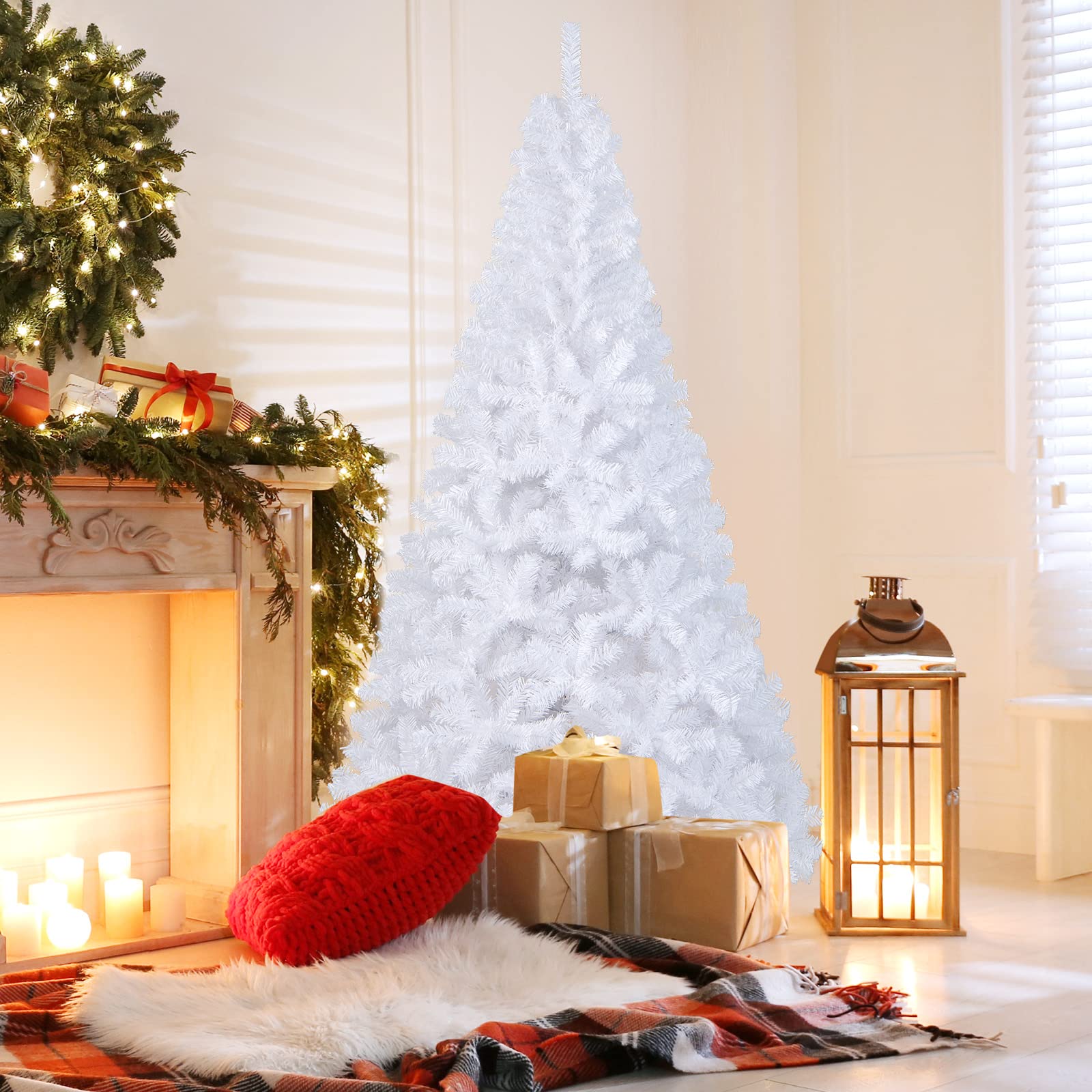 COSTWAY tree metal stand closeup with plastic feet protecting floor surface