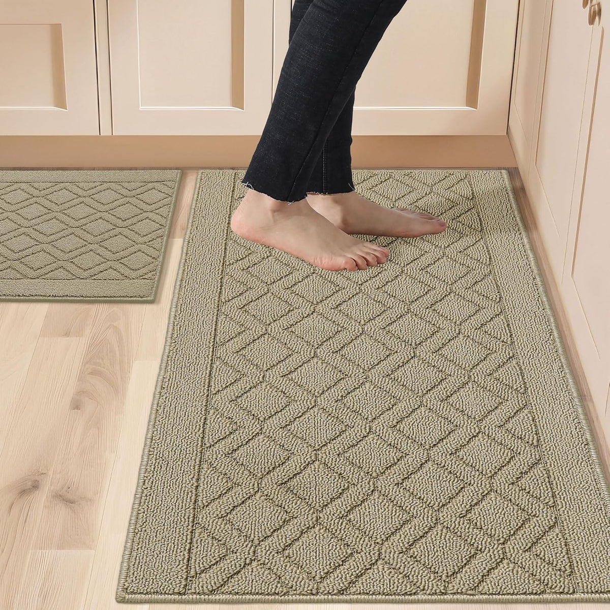 COSY HOMEER front view of beige two-piece rug set showing neutral design benefit
