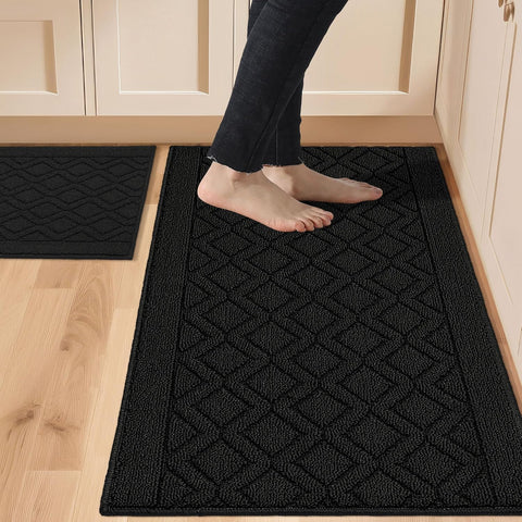 COSY HOMEER front view of black kitchen mat showing durable surface and modern look
