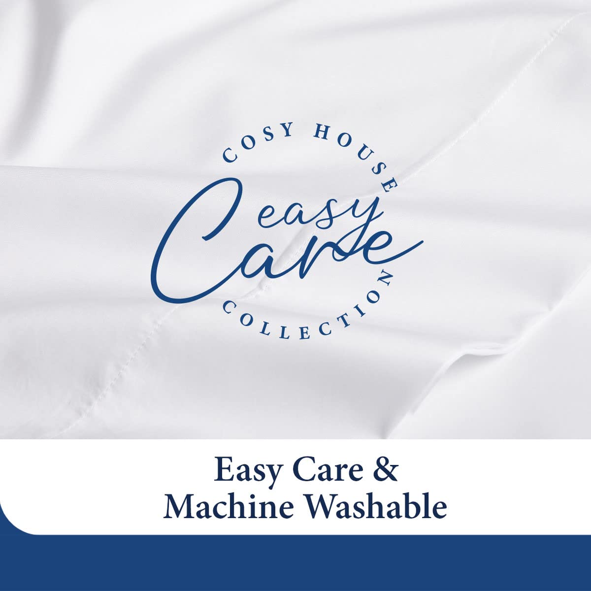Cosy House Collection folded sheets with label, conveys quality materials and easy-care benefits