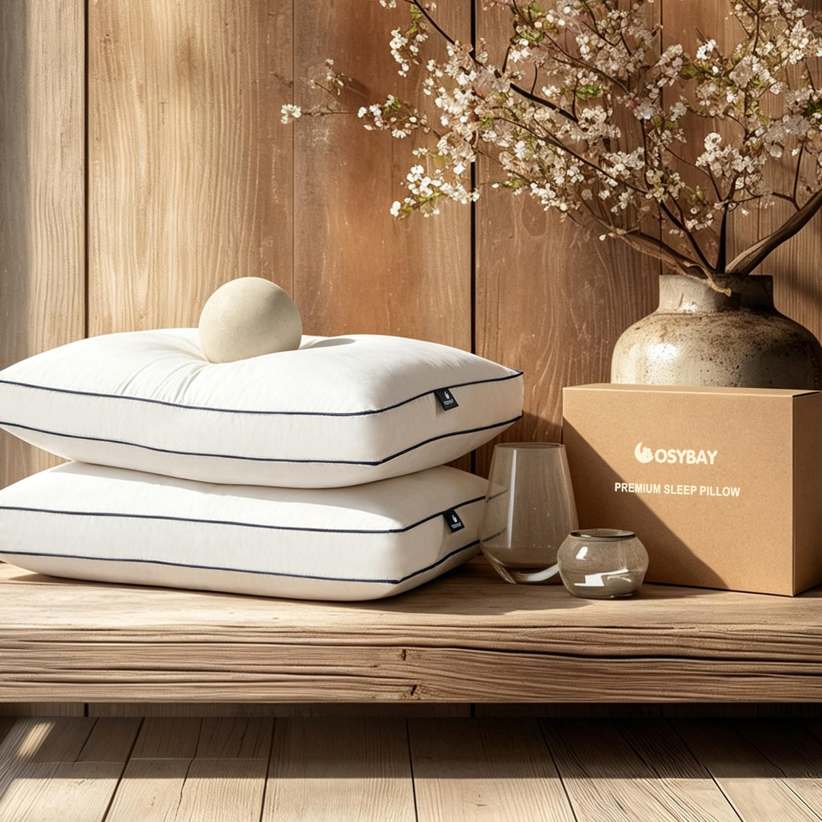Cosybay front packaging showing two king pillows and set contents for easy selection