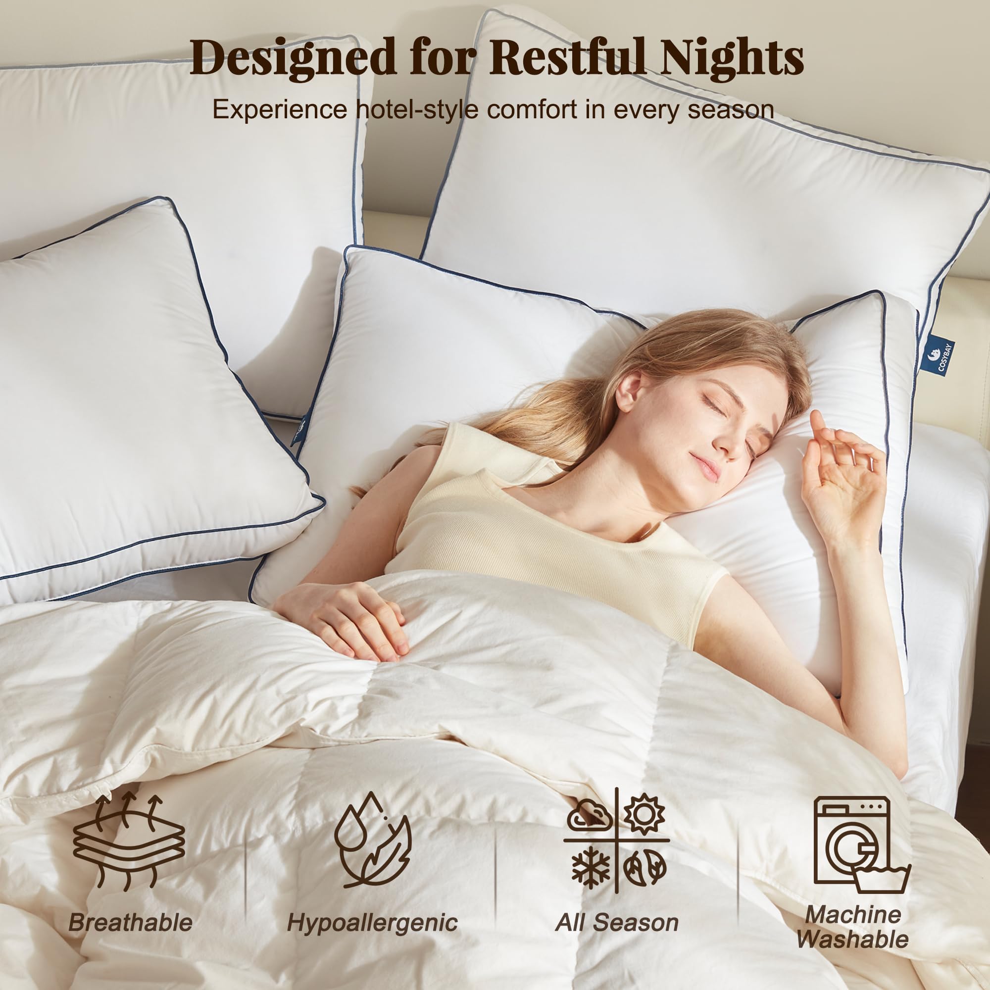 Cosybay unpacked and fluffed pillows expanding after shipping compression