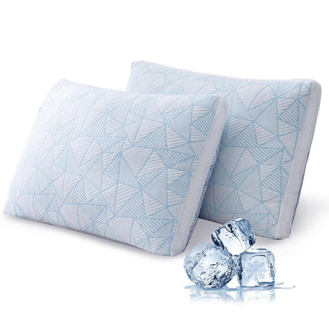 Cotelovo front view of queen pillow pair showing packaging and plush appearance benefits cooling comfort