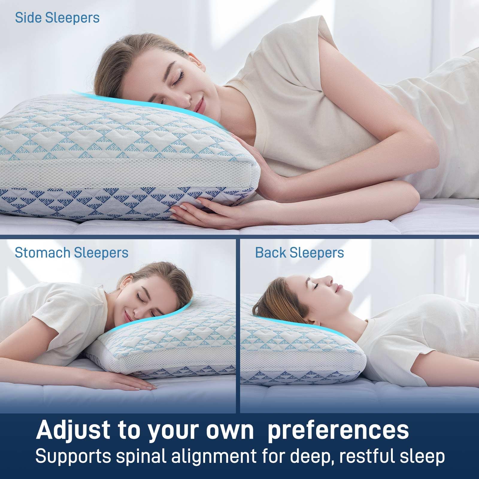 Cotelovo stacked queen-size pillows beside ruler displaying scale and generous loft for couples