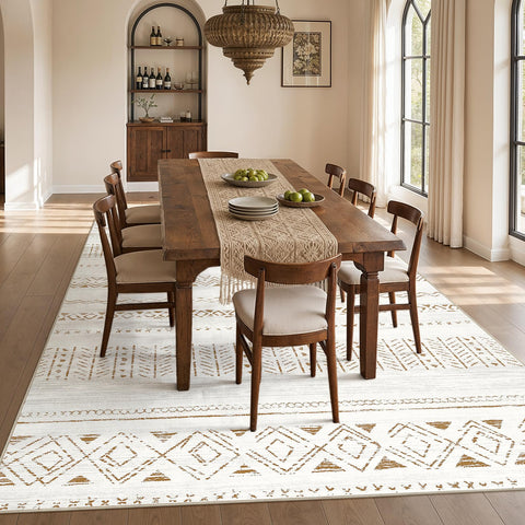 cotiled rug under sofa showing scale and low-profile door clearance benefit