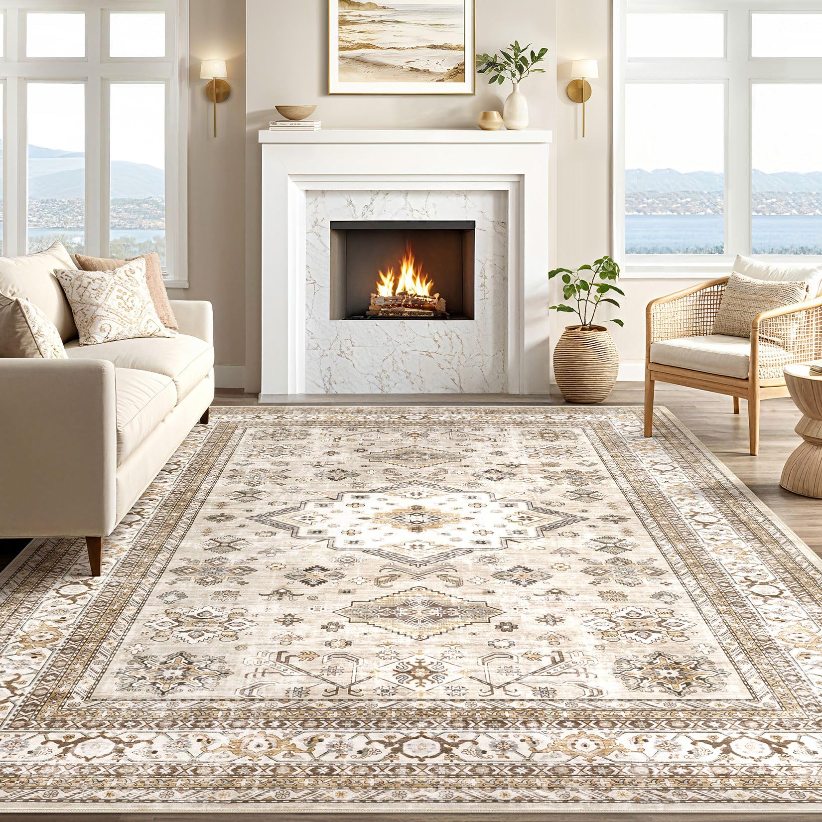 cotiled rug under coffee table illustrating how it anchors living spaces