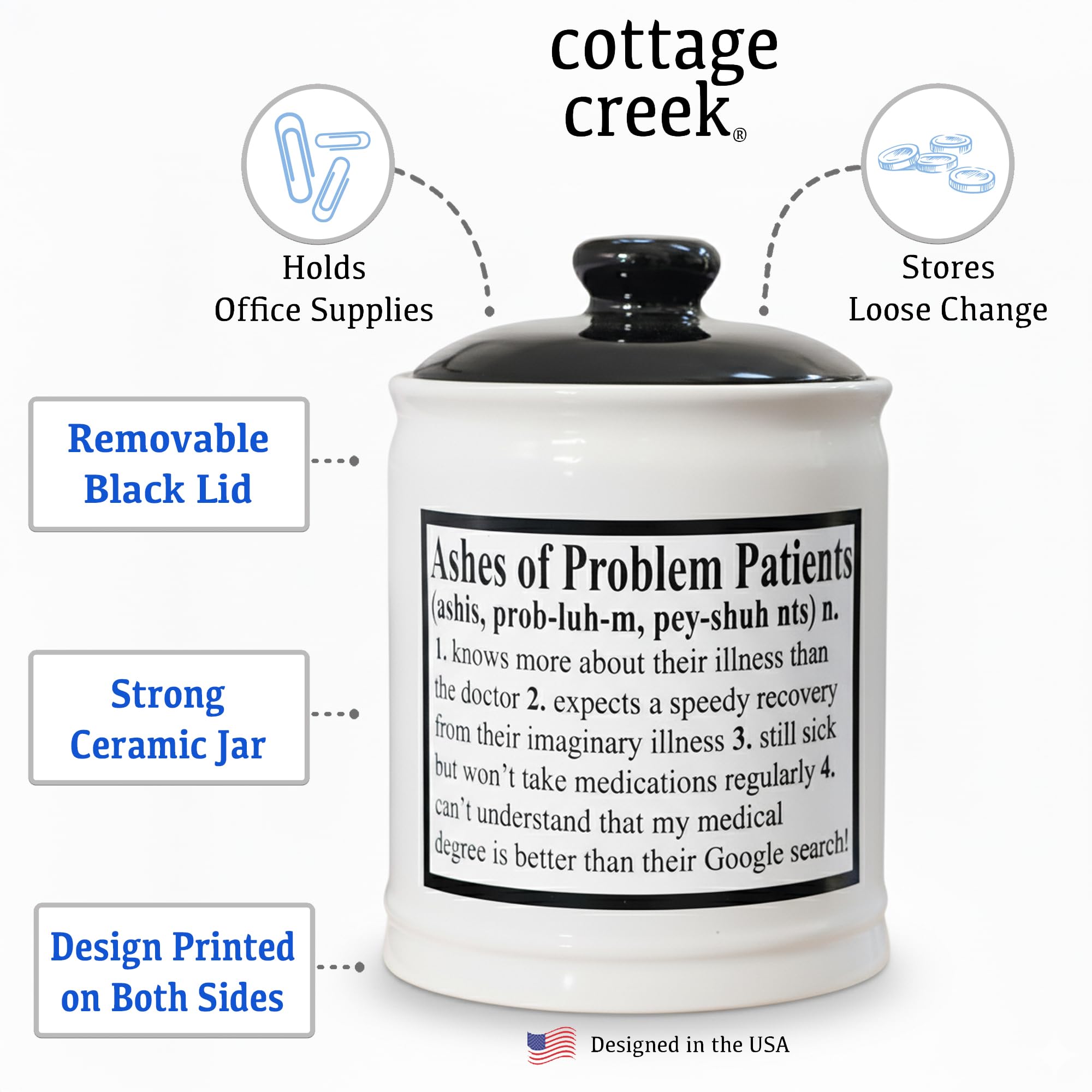 Cottage Creek closeup of permanent lettering highlighting long-lasting joke