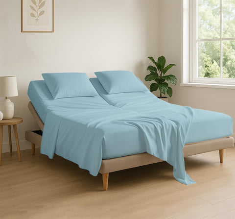 Cottingon front packaging view showing light blue sheets and set components