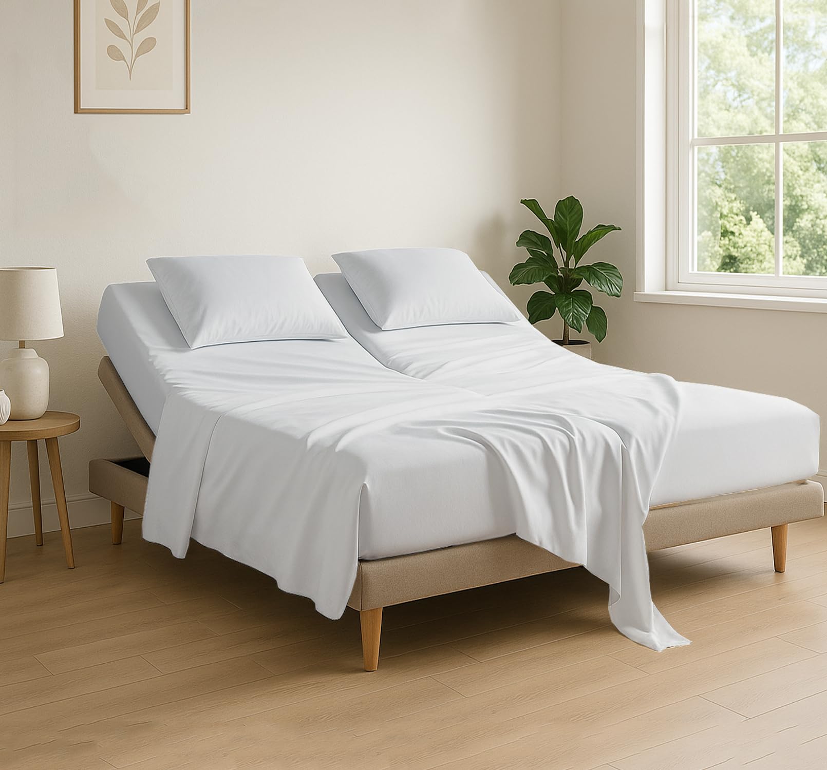 Cottingon front packaging of white sheet set showing contents and benefits