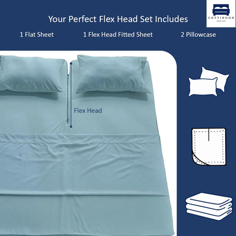Cottingon split-top fitted sheet detail showing flex-head design and secure fit