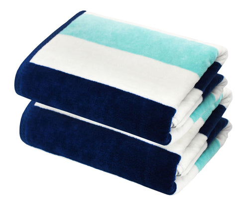 COTTON CRAFT front view of two cabana stripe towels, vivid color and design
