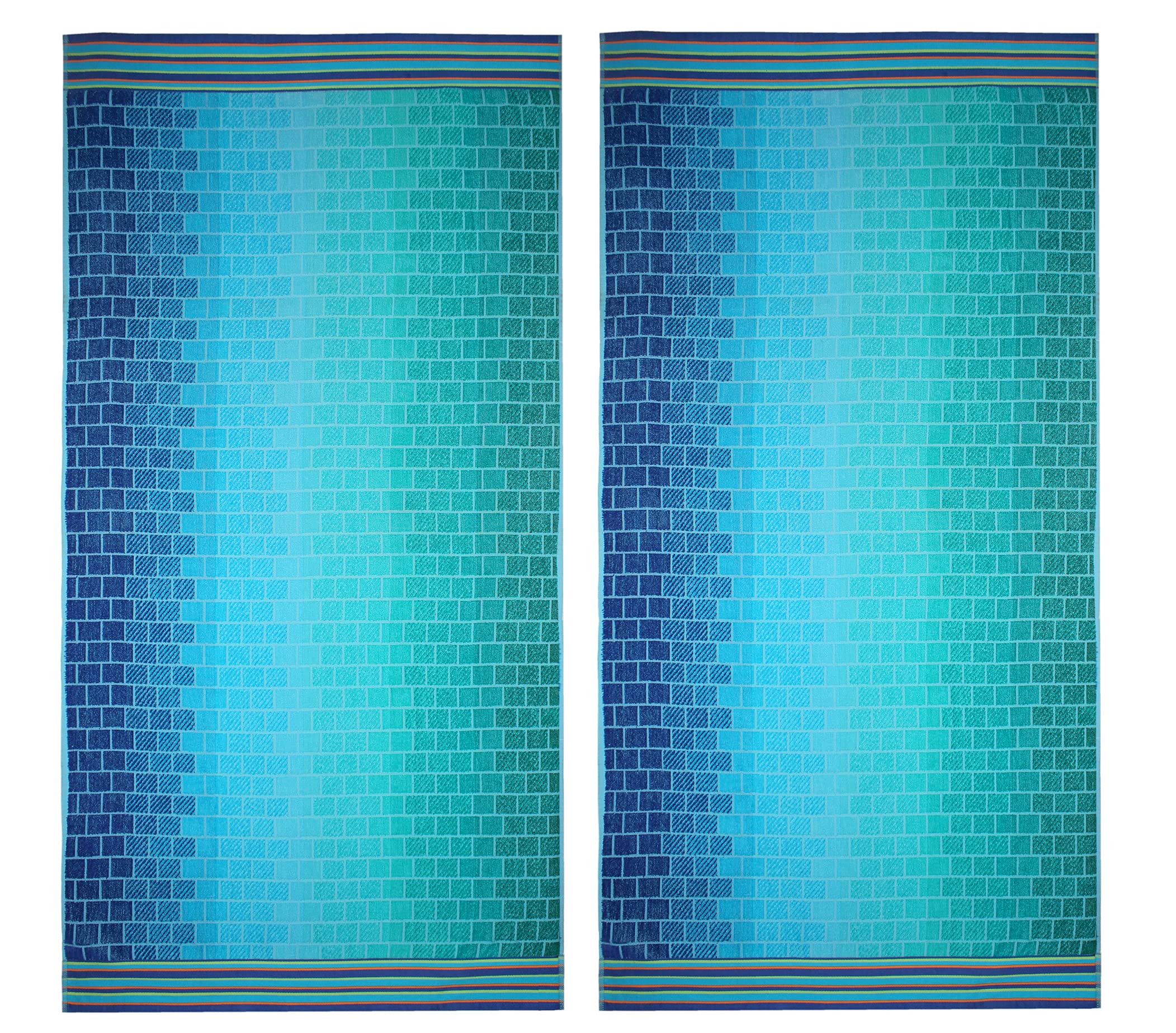 COTTON CRAFT front view of two Malibu abstract towels showing bold colors and coverage