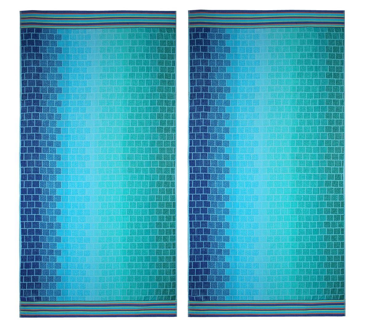 COTTON CRAFT front view of two Malibu abstract towels showing bold colors and coverage