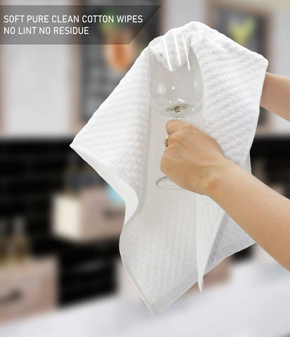 COTTON CRAFT towel drying dishes to show quick moisture pickup benefit