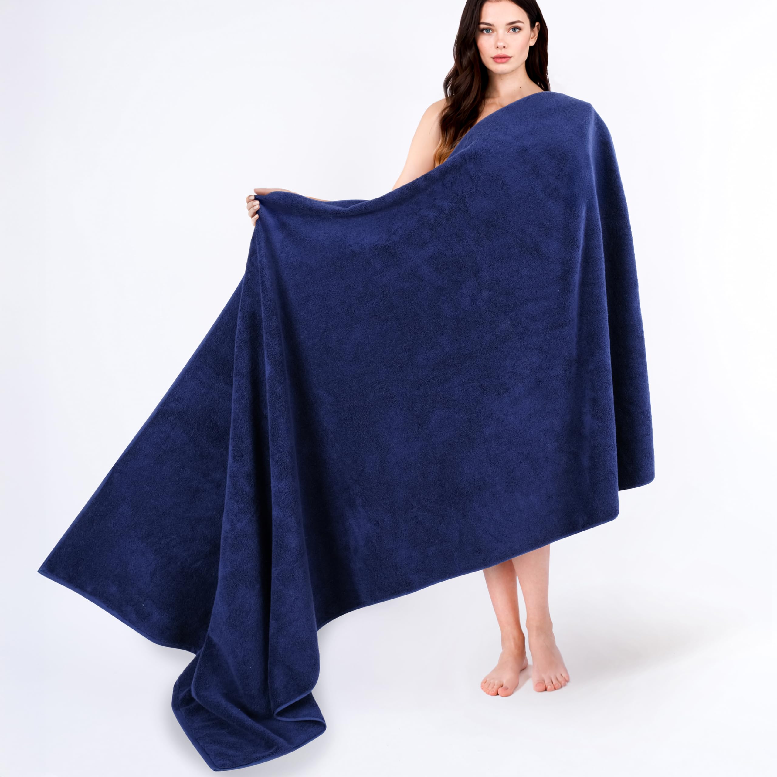 Cotton Paradise front folded navy towel showing neat packaging and inviting plushness