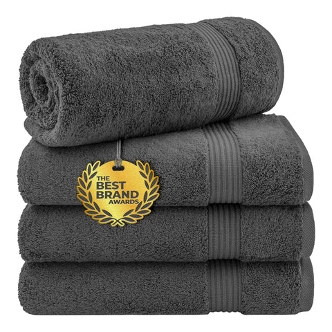 Cotton Paradise front view showing dark gray towels and clean presentation benefit