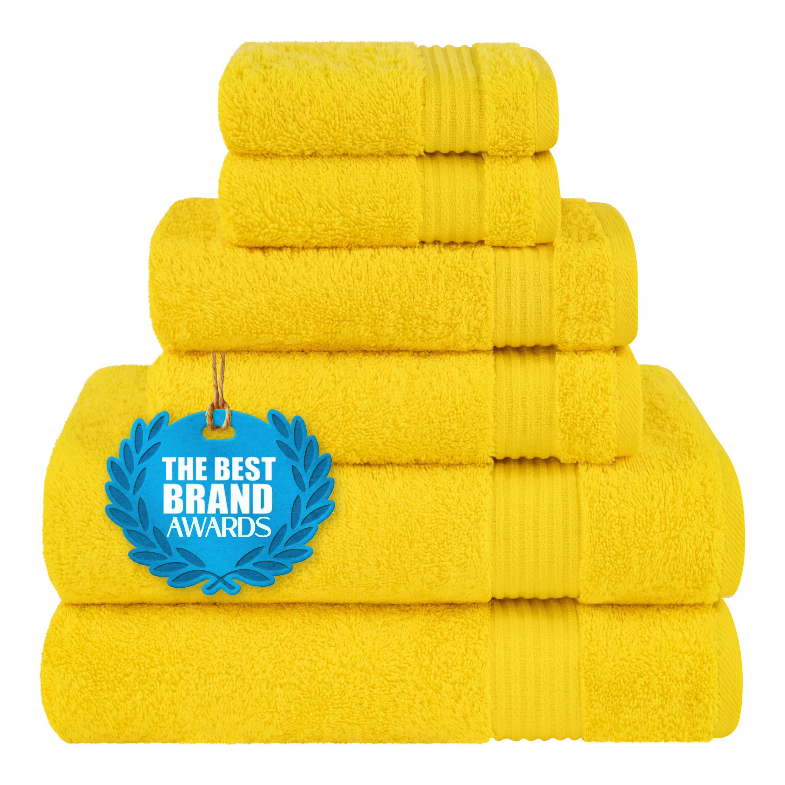 Cotton Paradise front view of yellow 6-piece towel set showing coordinated look and convenience
