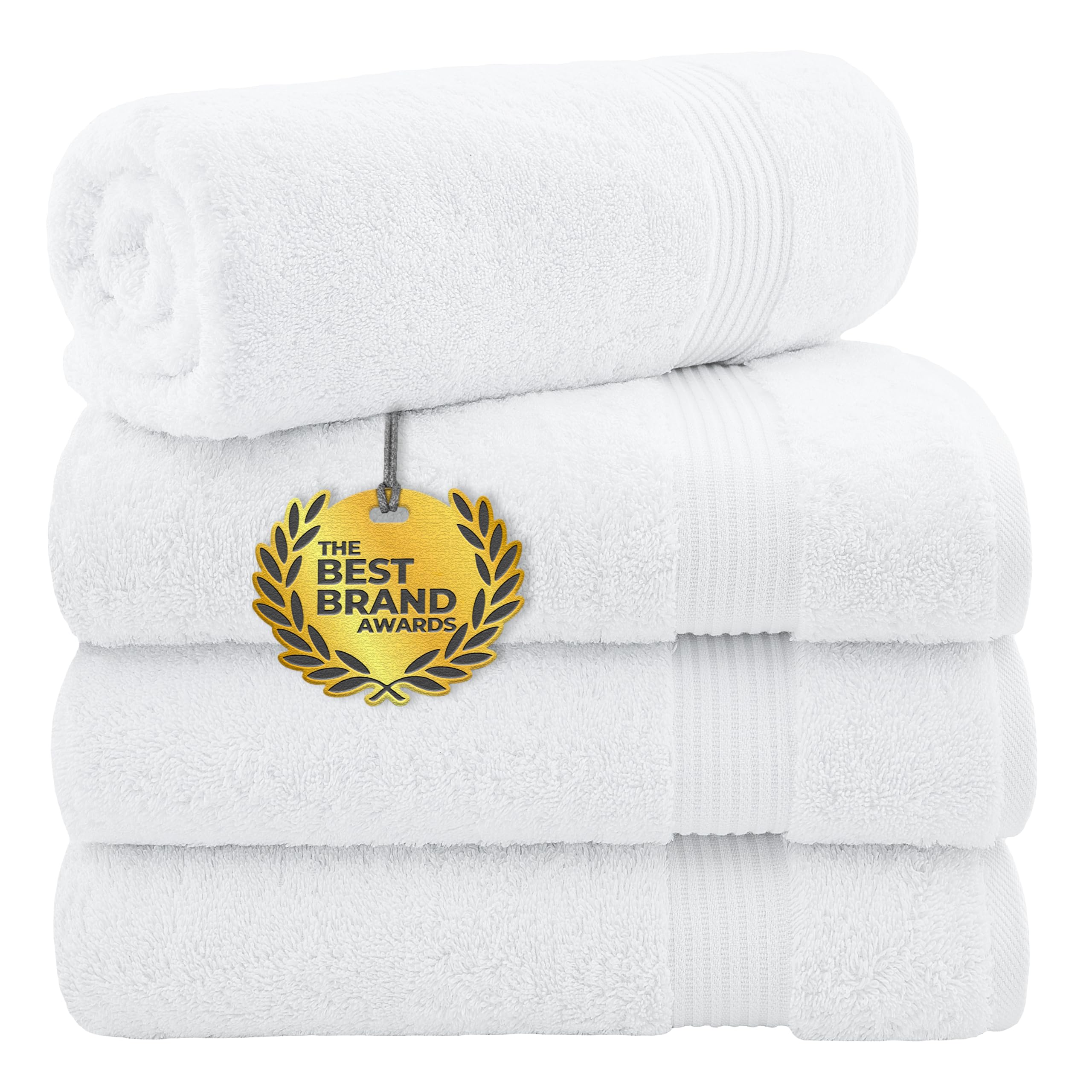 Cotton Paradise front packaging showing four snow white towels and contents benefit