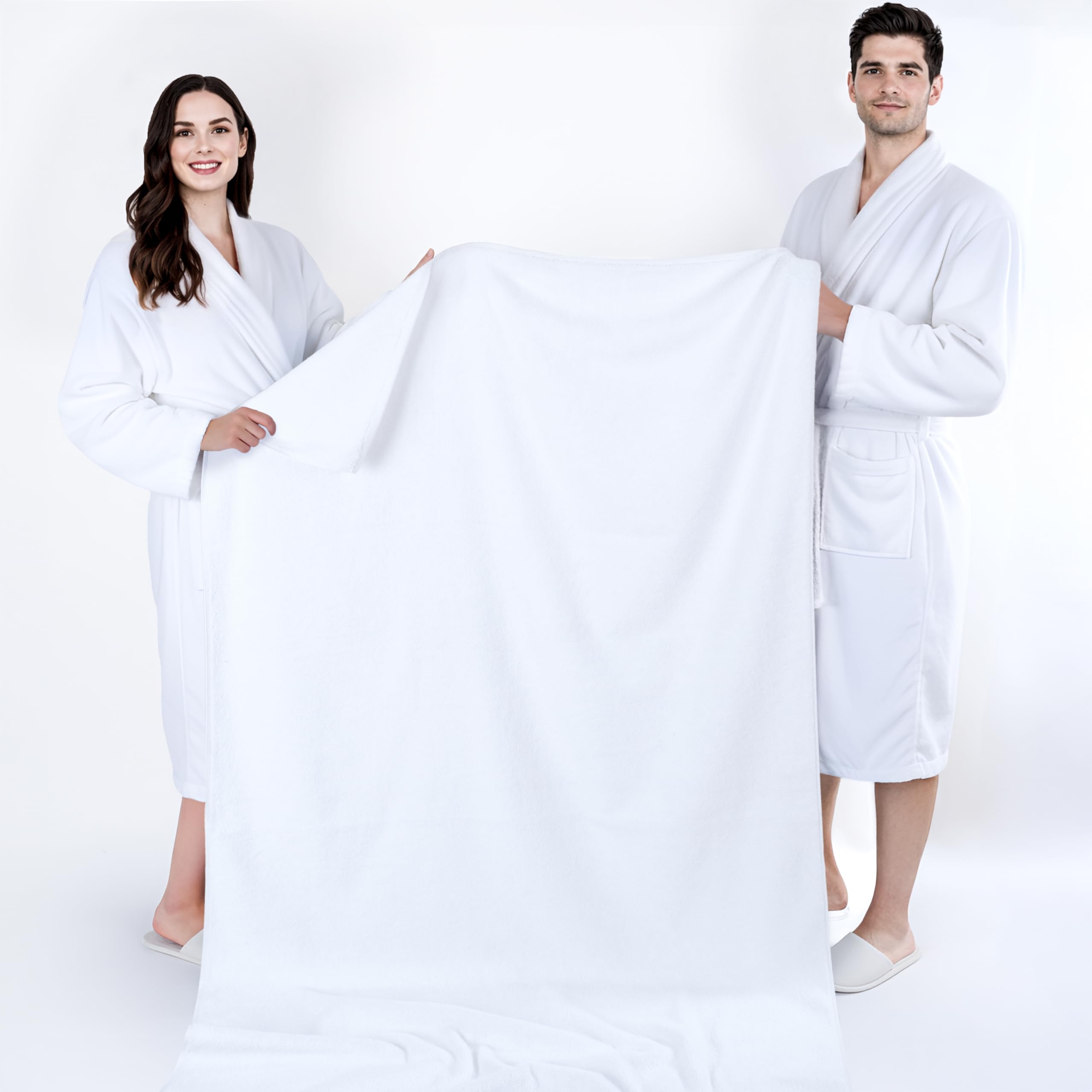 Cotton Paradise towel wrapped around person illustrating full coverage and comfort