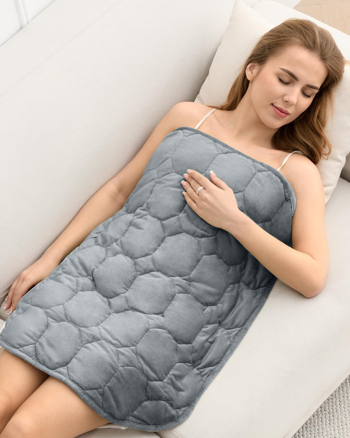Cottonblue front view of lap blanket showing compact profile and comfort