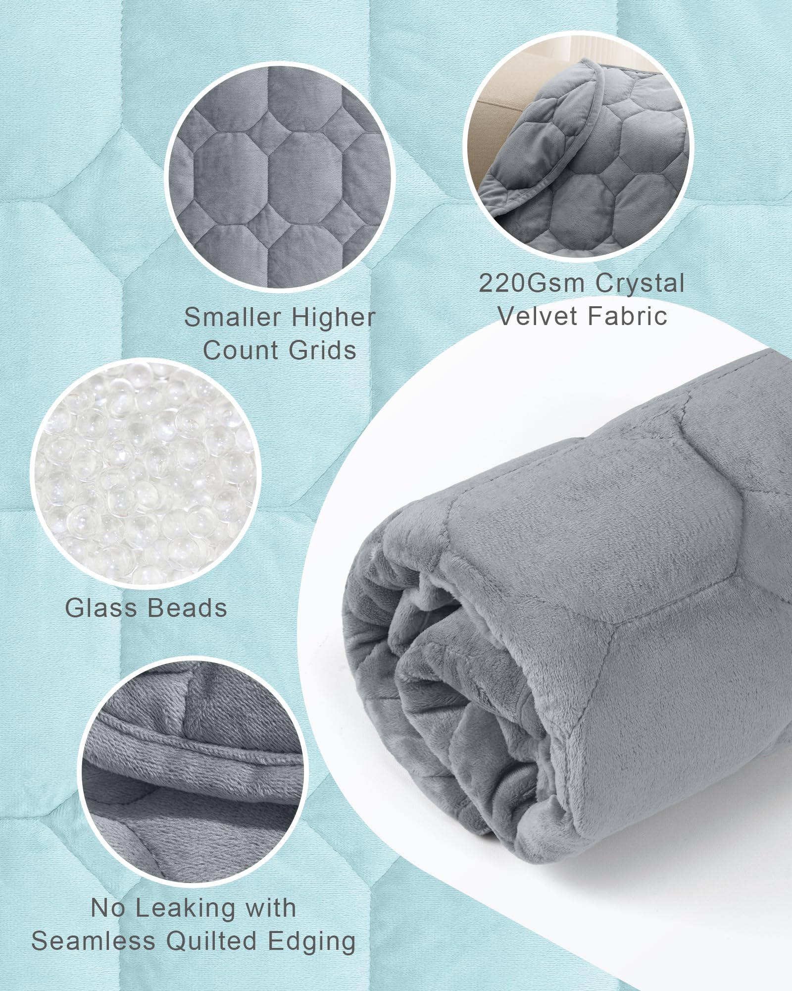 Cottonblue interior glass beads visible to show quiet, consistent weight