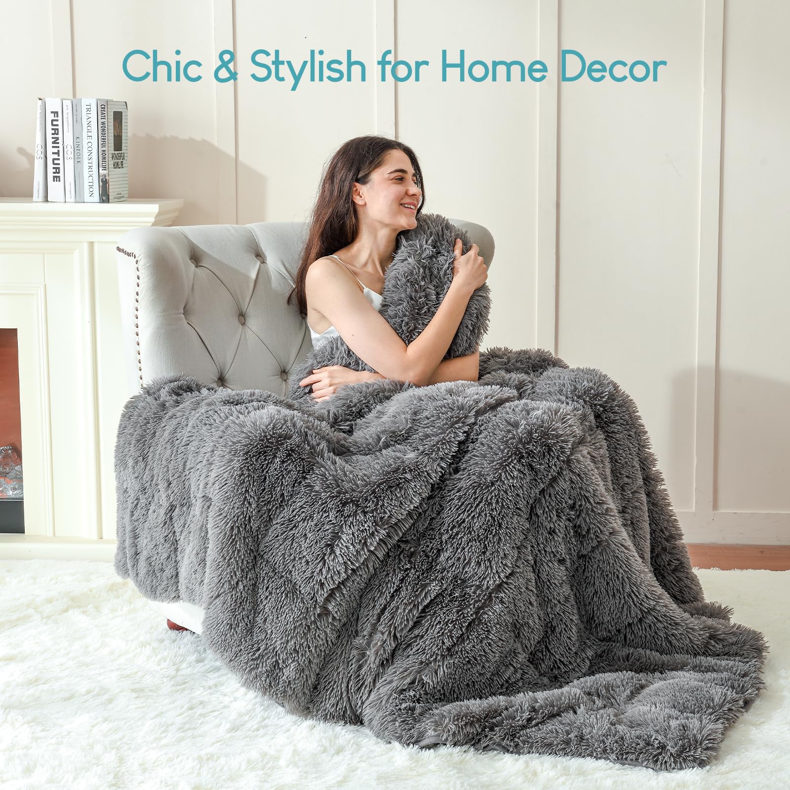 Hand touching Cottonblue long fur to show tactile softness benefit