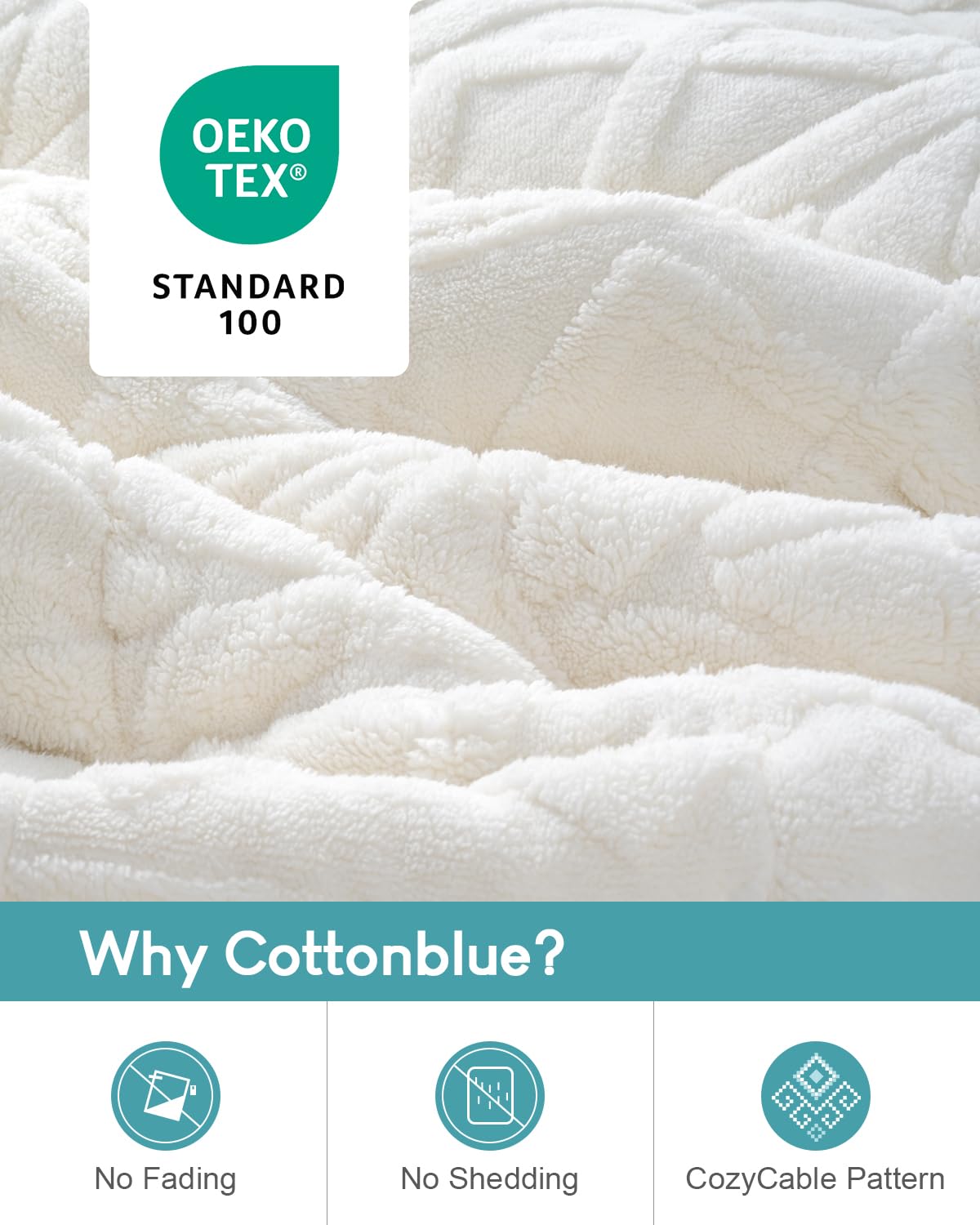 Cottonblue cable fleece texture close-up highlighting soft raised knit and visual appeal