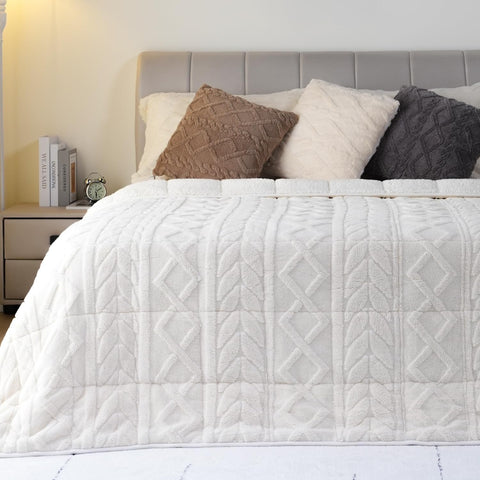 Cottonblue in use on sofa with person relaxing illustrating calming, snug comfort