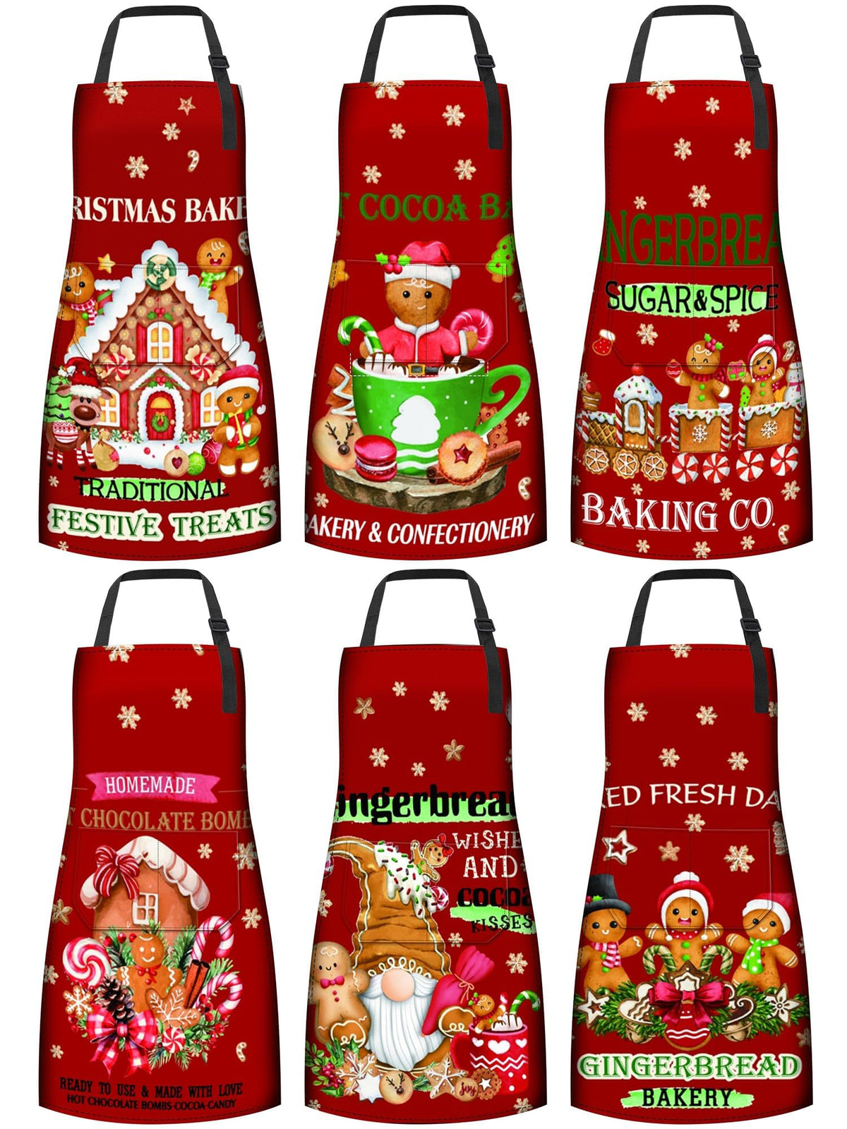 Cotwinter front view of gingerbread apron showing festive design and full coverage benefit