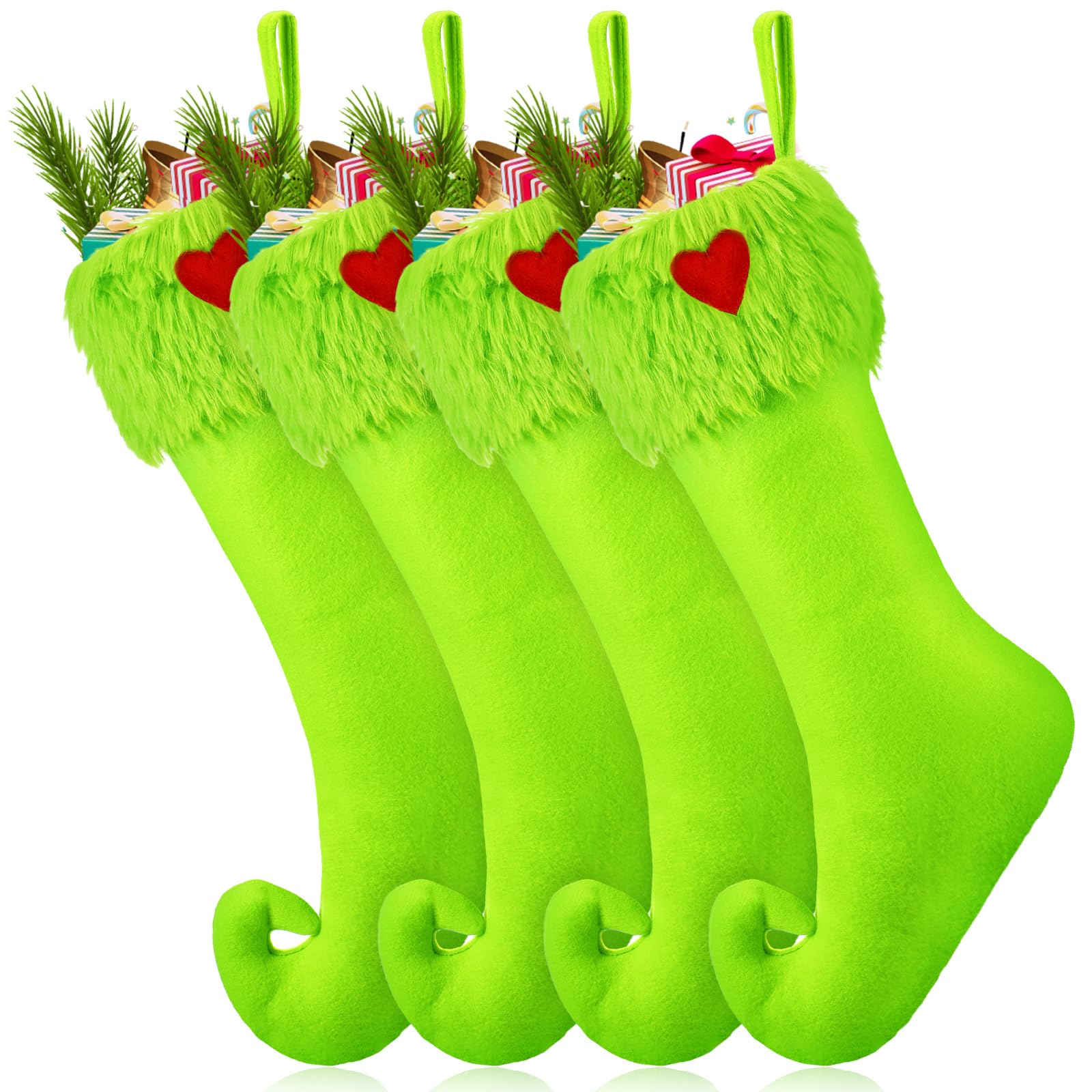 Coume front view of four lime green stockings showing full set and color