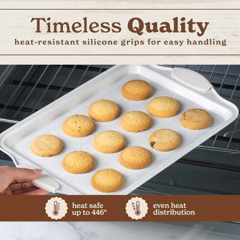 Country Kitchen baking cookies on sheet illustrating even baking and effortless release