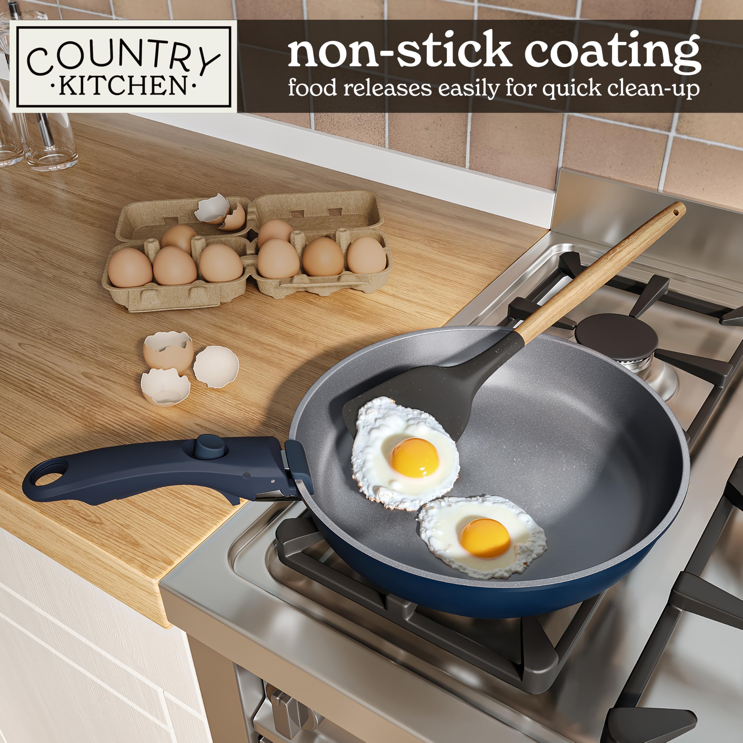 Country Kitchen ceramic nonstick surface close-up showing easy-release cooking benefit