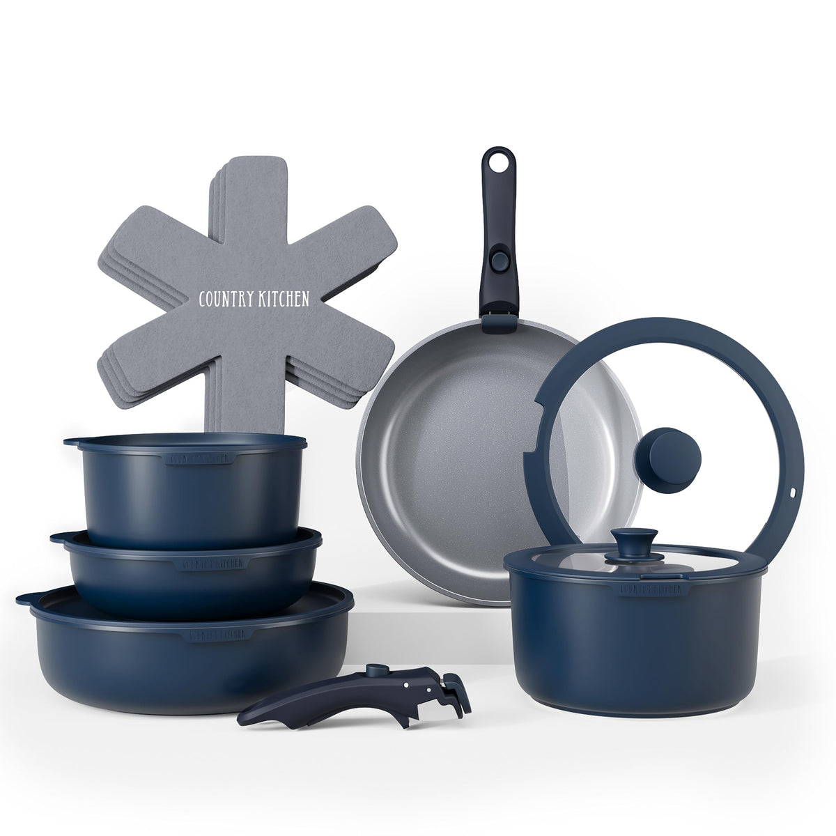 Country Kitchen denim set front packaging showing full contents and benefit of compact storage