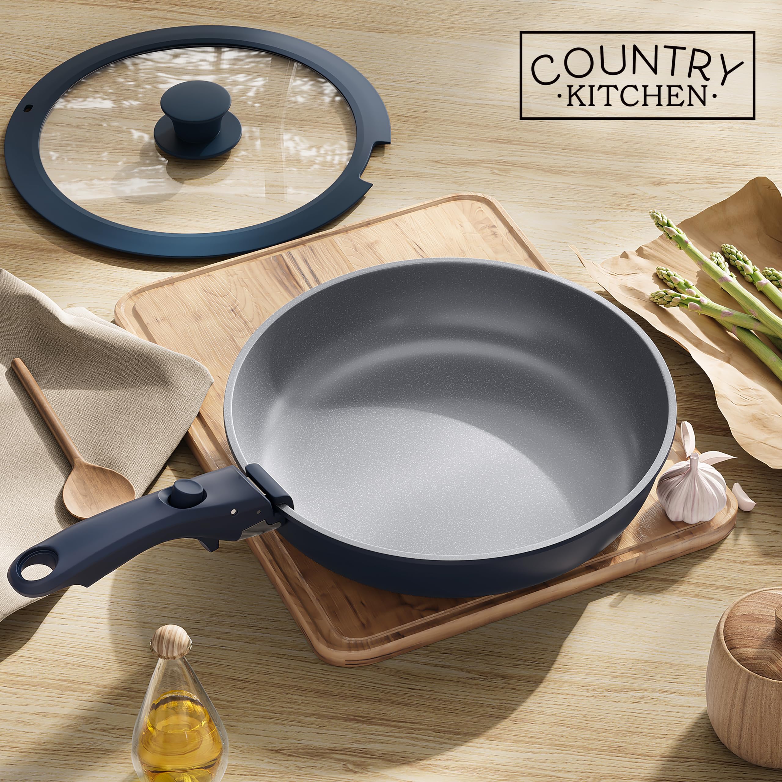 Country Kitchen cookware set in RV kitchen showing travel-friendly, versatile use