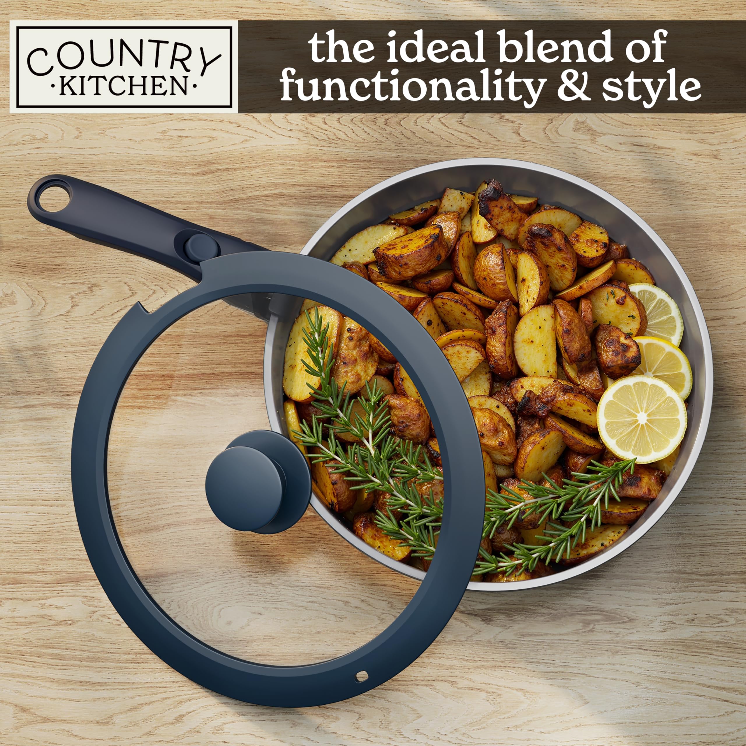 Country Kitchen pan held in hand for size comparison showing portable convenience