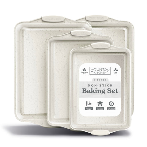 Country Kitchen front packaging showing cream four-piece set and organized storage benefit